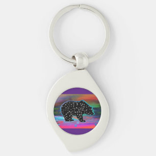 Black Bear Spirit Northern Light Colours Keychain
