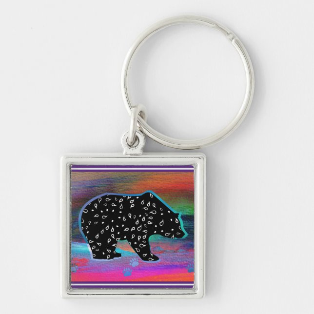 Black Bear Spirit Northern Light Colours Keychain (Front)