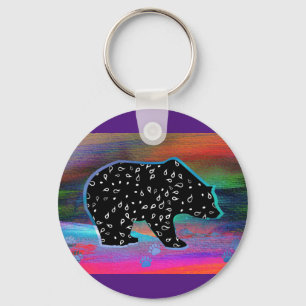 Black Bear Spirit Northern Light Colours Keychain