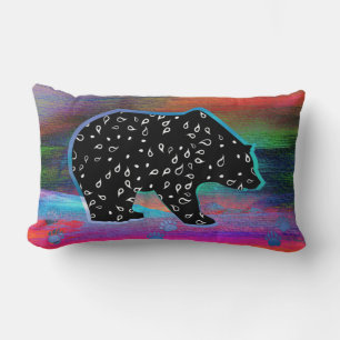 Black Bear Spirit Northern Light Colours Lumbar Pillow