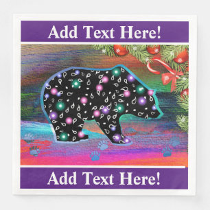 Black Bear Spirit Northern Lights Colours Christma Napkin