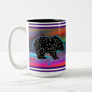 Black Bear Spirit Northern Lights Two-Tone Coffee Mug