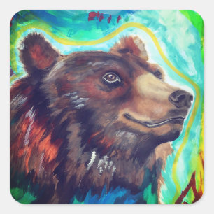 Black bear square sticker abstract design