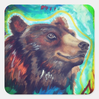 Black bear square sticker abstract design