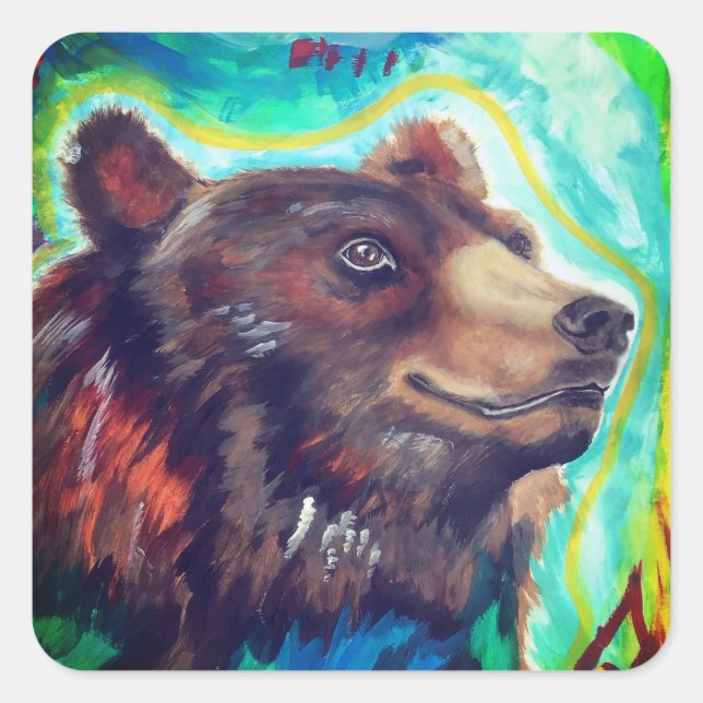 Black bear square sticker abstract design (Front)