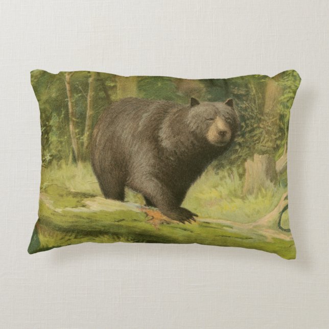 Black Bear Stepping on a Tree Trunk Accent Pillow (Back)