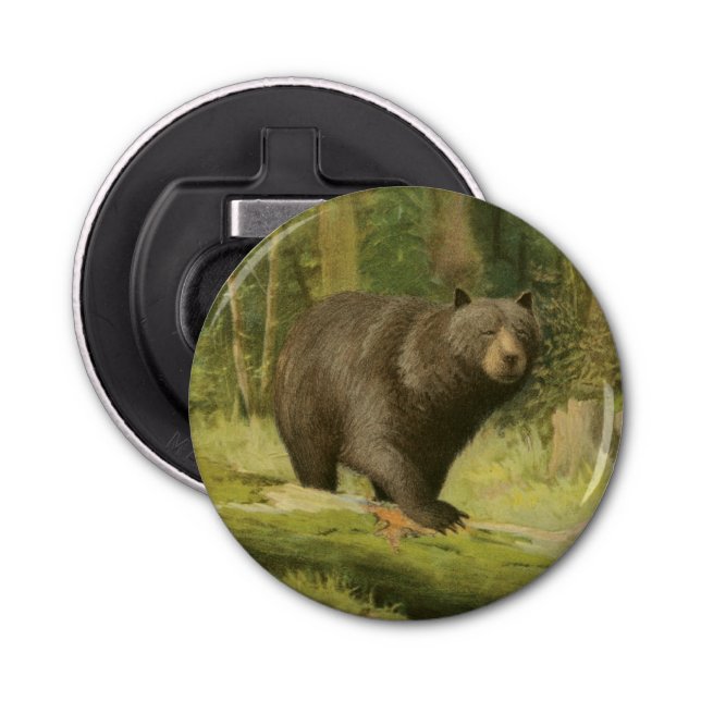 Black Bear Stepping on a Tree Trunk Bottle Opener (Front)