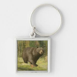 Black Bear Stepping on a Tree Trunk Keychain