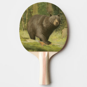 Black Bear Stepping on a Tree Trunk Ping Pong Paddle