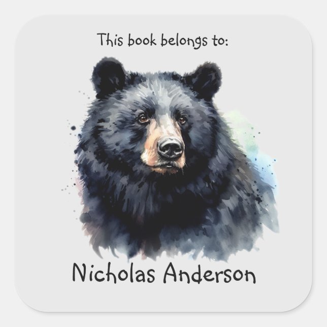 Black Bear Totem Animal Spirit Guide Bookplate Square Sticker (Front)