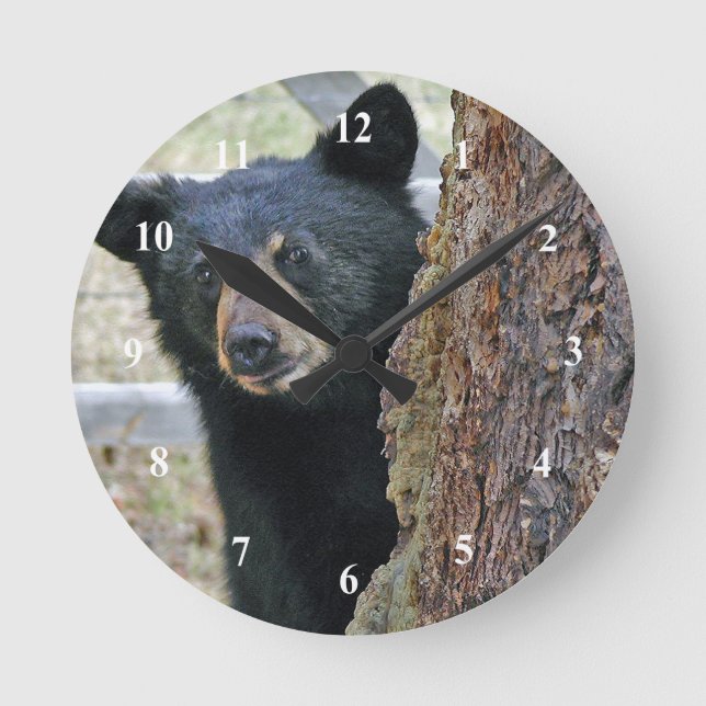 Black Bear Tree Photo Round Clock (Front)