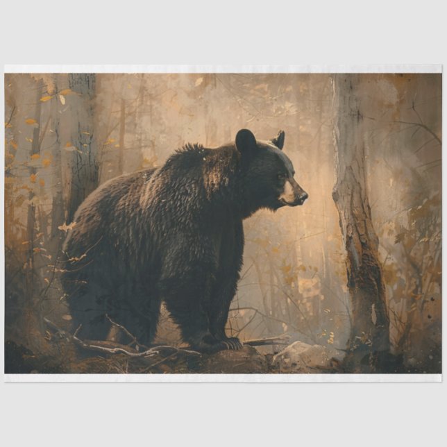 Black Bear Vintage Oil Painting Decoupage Tissue Paper (Front)