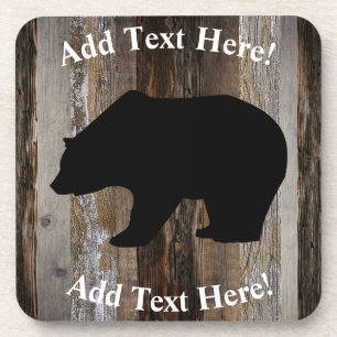 Black Bear Vintage Wood  Rustic Wood Coaster
