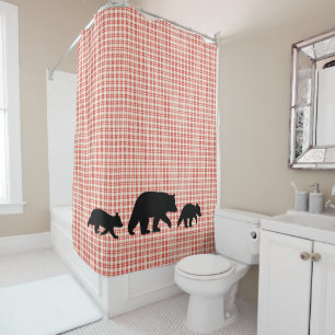 Black Bear with Cubs Country Cabin Plaid