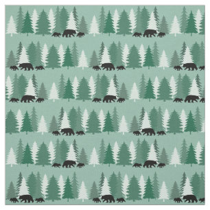 Black Bear with Cubs in the Forest Fabric