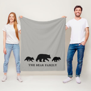 Black Bear with Cubs Silhouettes Personalized Fleece Blanket