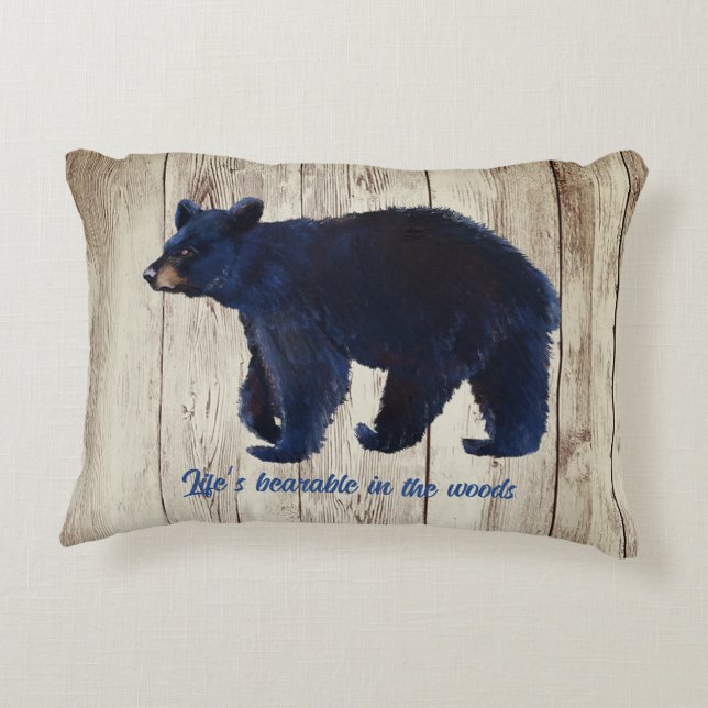 Black bear with Rustic Painted Wood Accent Pillow (Back)