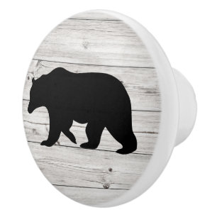 Black Bear Wood Plank Farmhouse Ceramic Knob