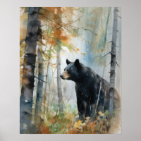 Black Bear Woodland Animal Art Imprimer Poster