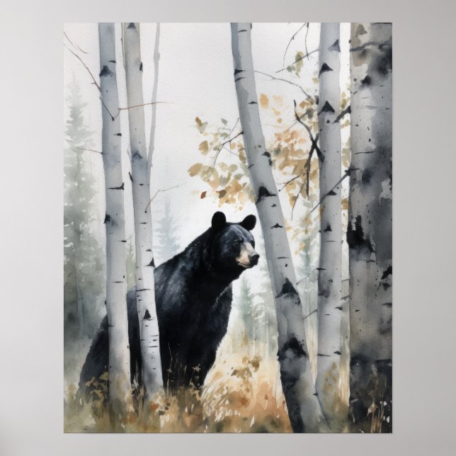 Black Bear Woodland Animal Art Print Poster (Front)