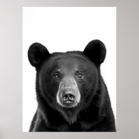 Black Bear Woodland Modern Portrait black white  