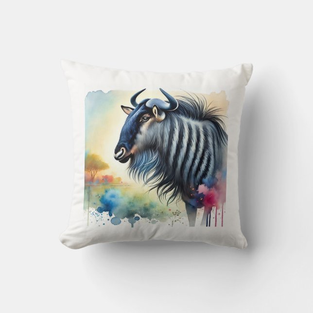 Black Bearded Blue Wildebeest 290824AREF129 - Wate Throw Pillow (Front)