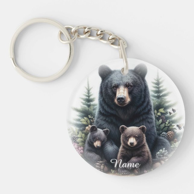 Black Bears Amid Forest Setting Keychain (Front)