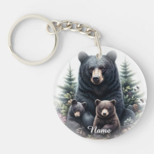 Black Bears in Forest Rustic Wildlife  Keychain