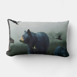Black Bears, Raven and Totem Pole Art Lumbar Pillow