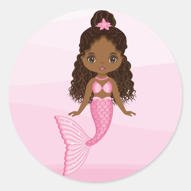 Black Beautiful Mermaid with Pink Fishtail Sticker (Front)