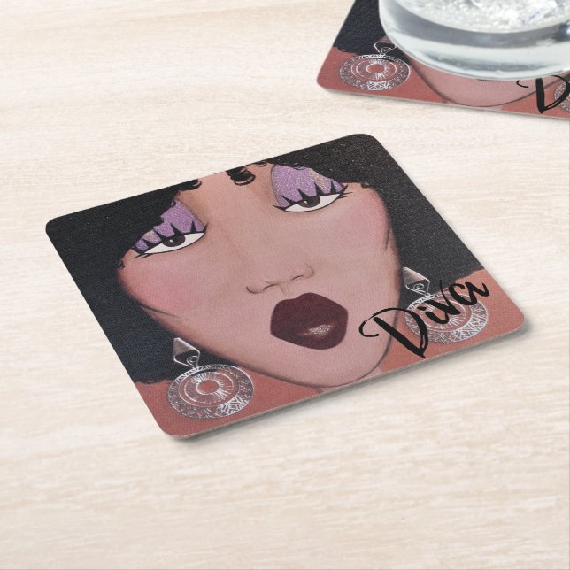 “Black Beauty Diva” SQUARE PAPER COASTER (Angled)