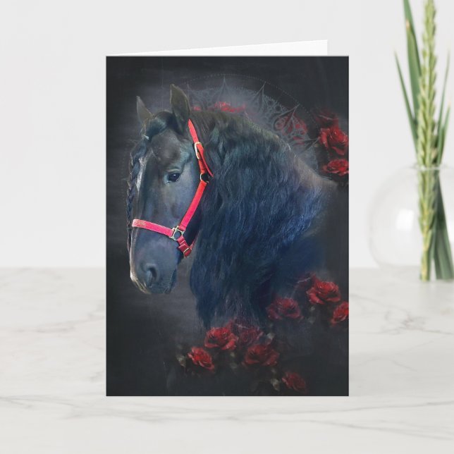 Black Beauty Friesian Horse - Greeting Card (Front)