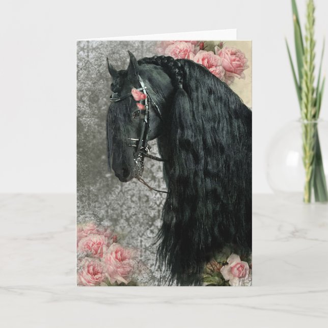 Black Beauty Friesian Horse - Greeting Card (Front)