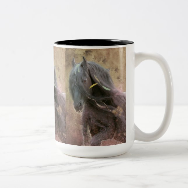 Black Beauty Friesian Horse - Mug, Cup, Beverage Two-Tone Coffee Mug (Right)