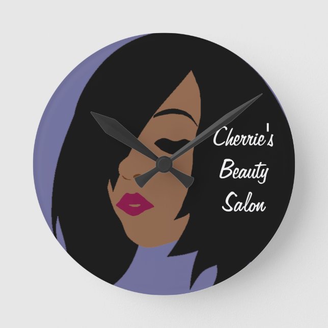 Black Beauty Salon Wall Clock- Customizable Round Clock (Front)