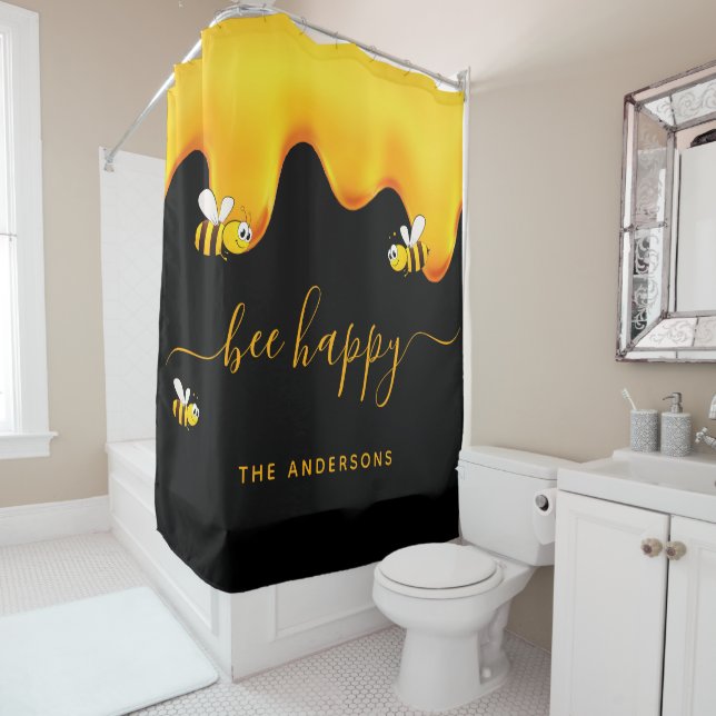 Black bee happy bumble bees sweet honey monogram (In Situ)