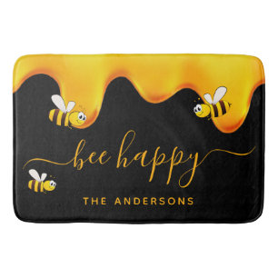 Black bee happy bumble bees sweet honey monogram bath mat