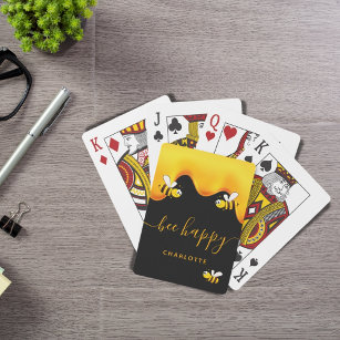 Black bee happy bumble bees sweet honey monogram playing cards