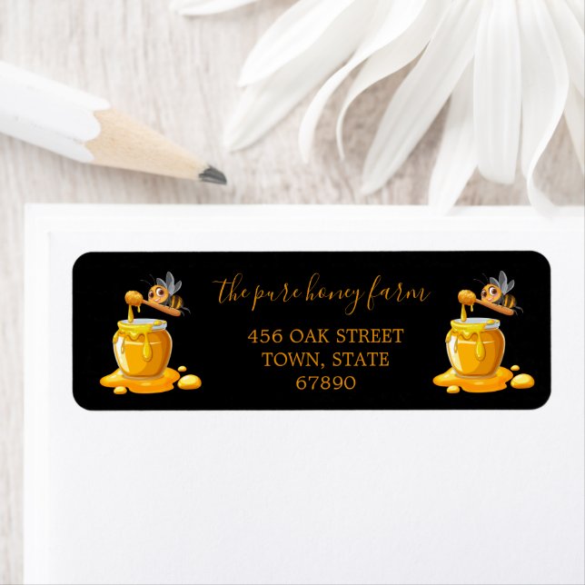 Black Bee Honey Label Metallic Gold Text  (Insitu)