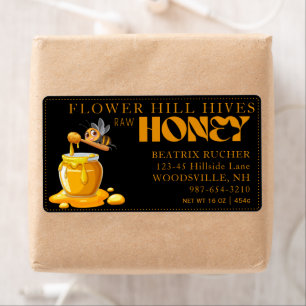 Black Bee Honey Label Metallic Gold Text 