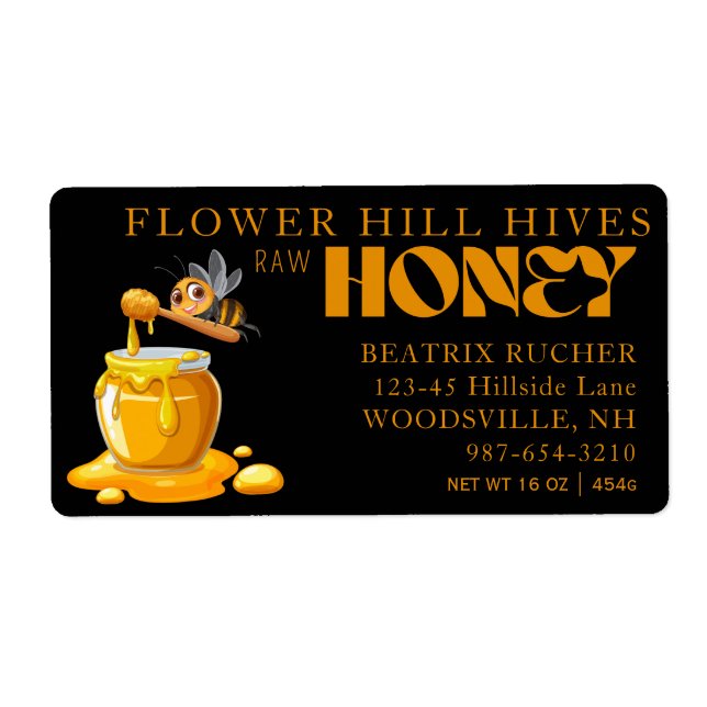 Black Bee Honey Label Metallic Gold Text  (Devant)