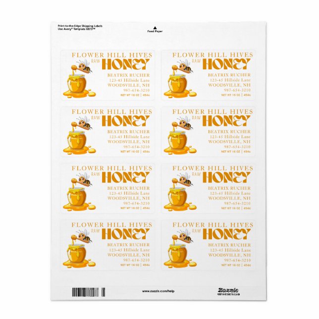 Black Bee Honey Label Metallic Gold Text  (Full Sheet)