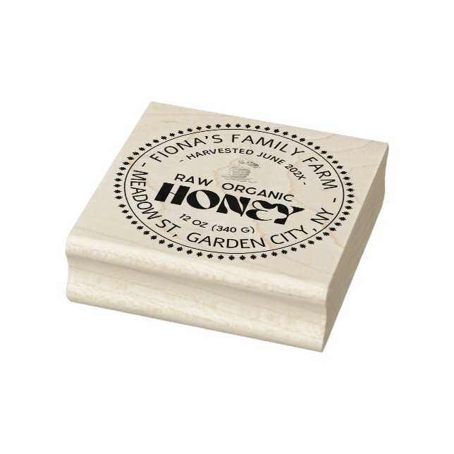 Black Bee Honey Label Metallic Gold Text  Rubber Stamp (Stamp)