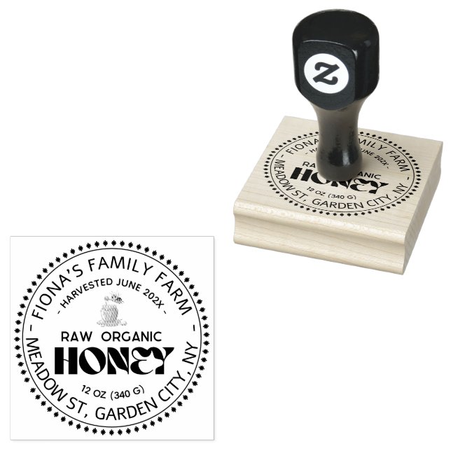 Black Bee Honey Label Metallic Gold Text  Rubber Stamp (Stamped)