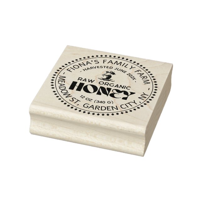 Black Bee Honey Label Metallic Gold Text  Rubber Stamp (Stamp)