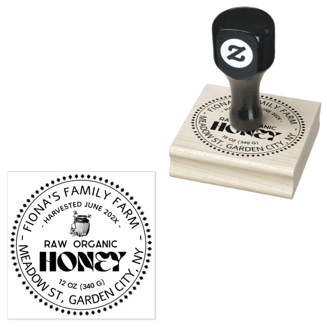Black Bee Honey Label Metallic Gold Text  Rubber Stamp (Stamped)