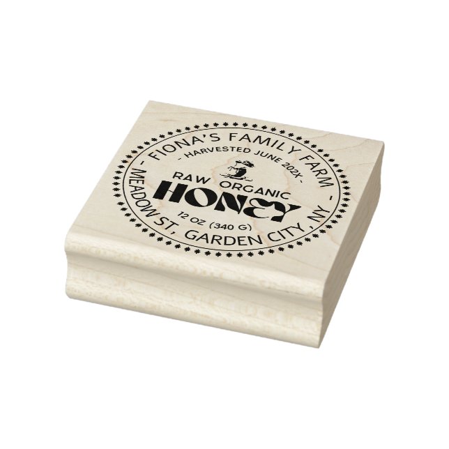 Black Bee Honey Label Metallic Gold Text  Rubber Stamp (Stamp)