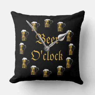 Black Beer O'Clock Throw Pillow