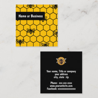 Black bees on yellow honeycomb square business card