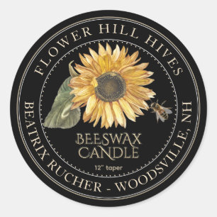 Black Beeswax Candle label Sunflower Gold Text